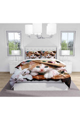 Osso Cute Hat and Cat Patterned Modern Double Duvet Cover Set - Swordslife