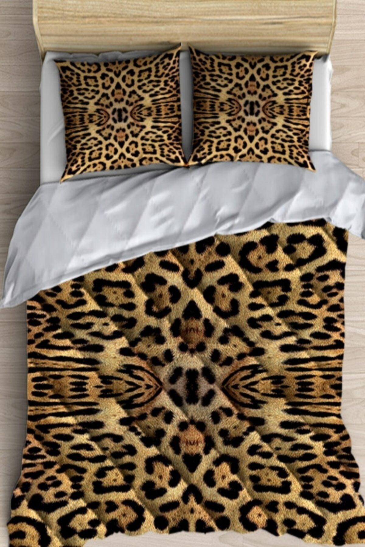 Osso Black Brown Leopard Fur 3d Patterned Double Microfiber Duvet Sleeping Set - Swordslife