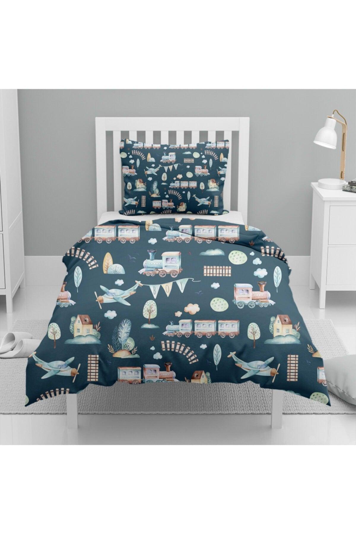 Osso Train Planes City Play Patterned Single Child Duvet Cover Set - Swordslife