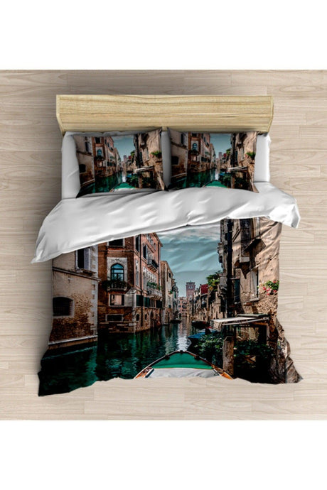 Osso Venice River Landscape 3d Pattern Double Duvet Cover Set - Swordslife