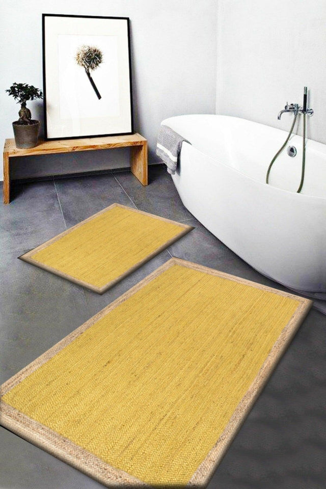 Osso Wicker Sisal Jute Patterned Washable Non-Slip Base 2 Pieces Bathroom Carpet Doormat Closet Set Jtsbny-11 - Swordslife