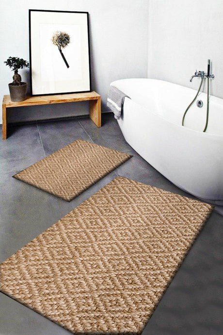 Osso Wicker Sisal Jute Patterned Washable Non-Slip Base 2 Pcs. Bathroom Carpet Doormat Closet Set Jtsbny-6 - Swordslife