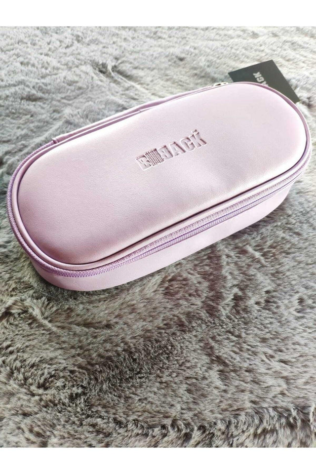 Oval Zipper Pencil Case Faux Leather Lilac