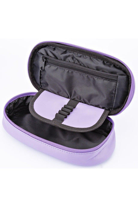 Oval Zipper Pencil Case Faux Leather Lilac