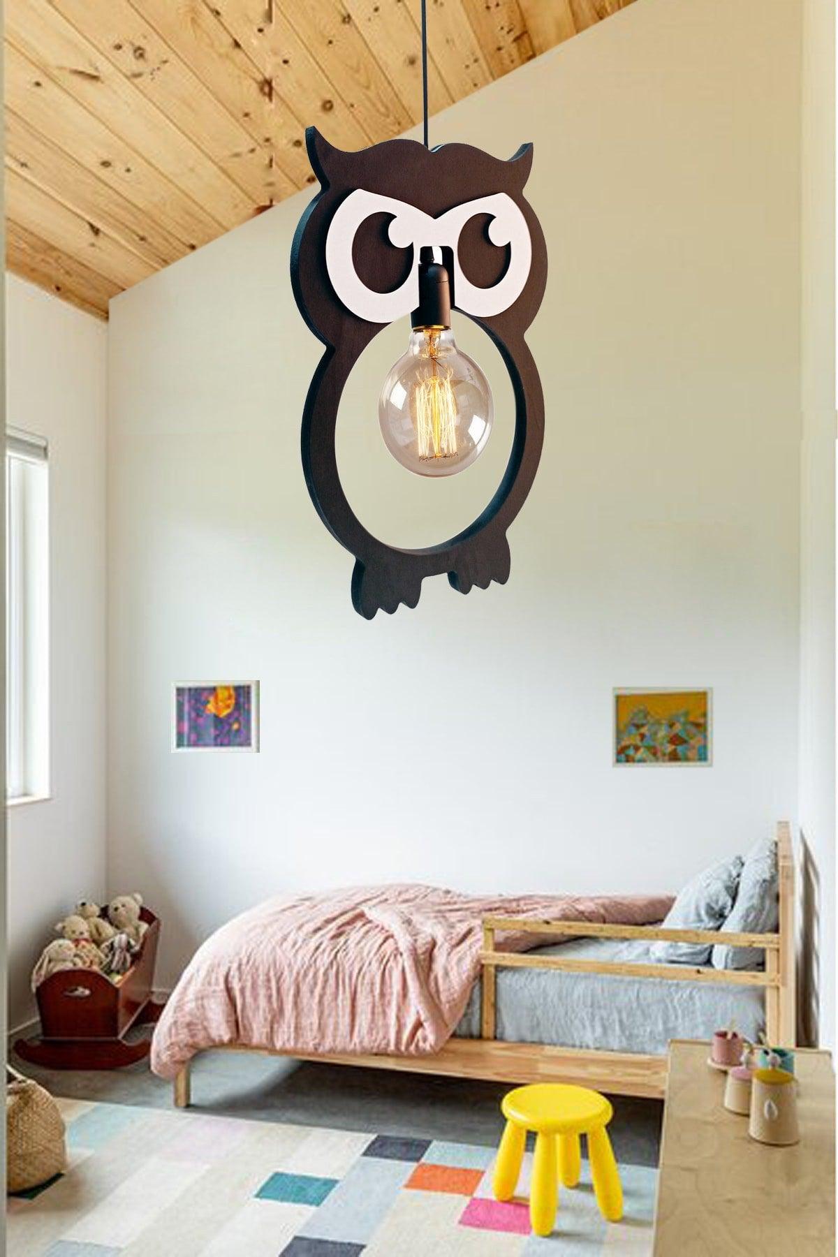 Owl Wooden Kids Baby Room Chandelier Decorative Pendant Lamp Wood Luxury Rustic Modern Decorative Lamp - Swordslife