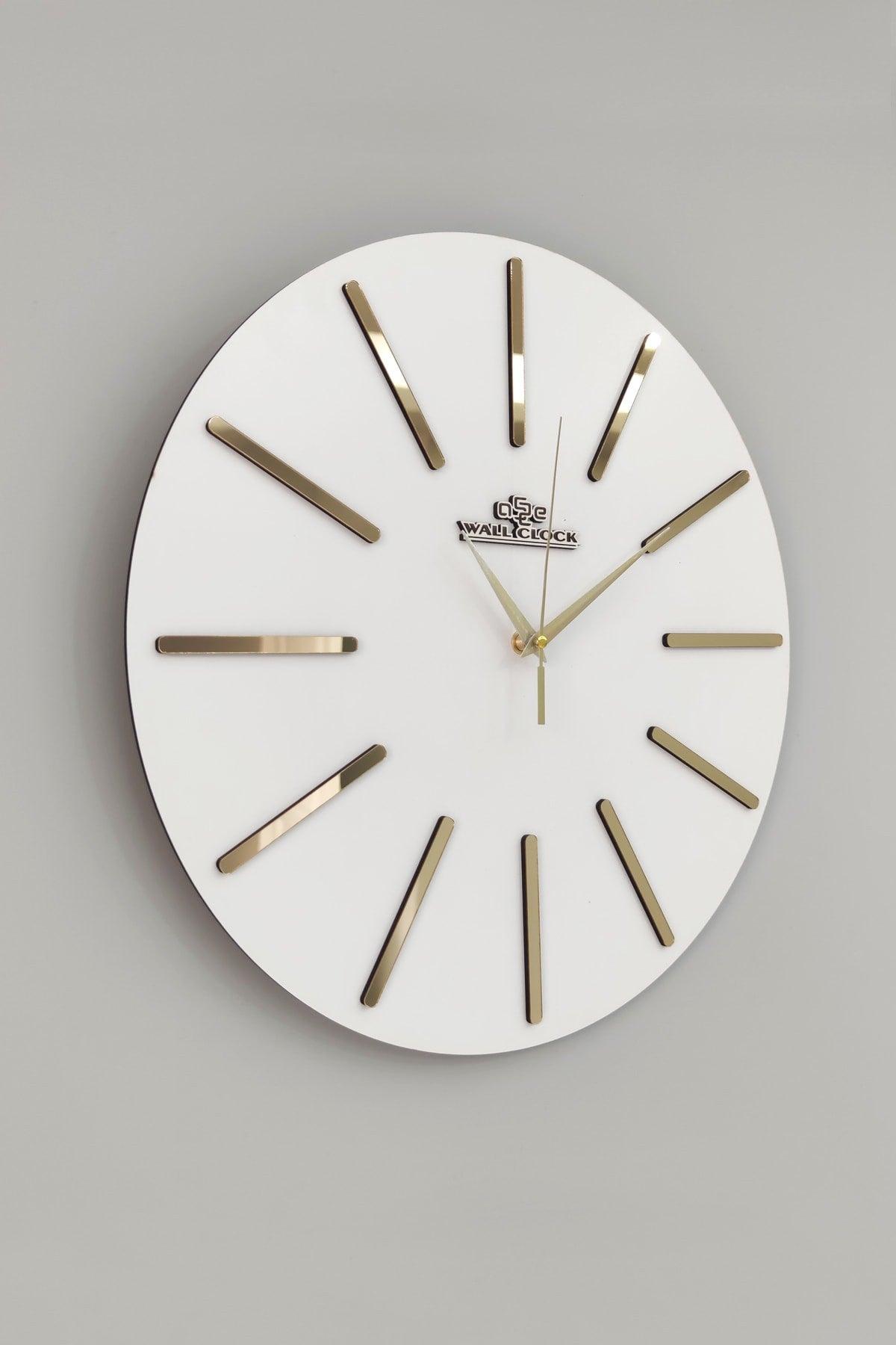 Special Decorative Mirrored Wall Clock White & Gold Silent Mechanism 37x37cm - Swordslife