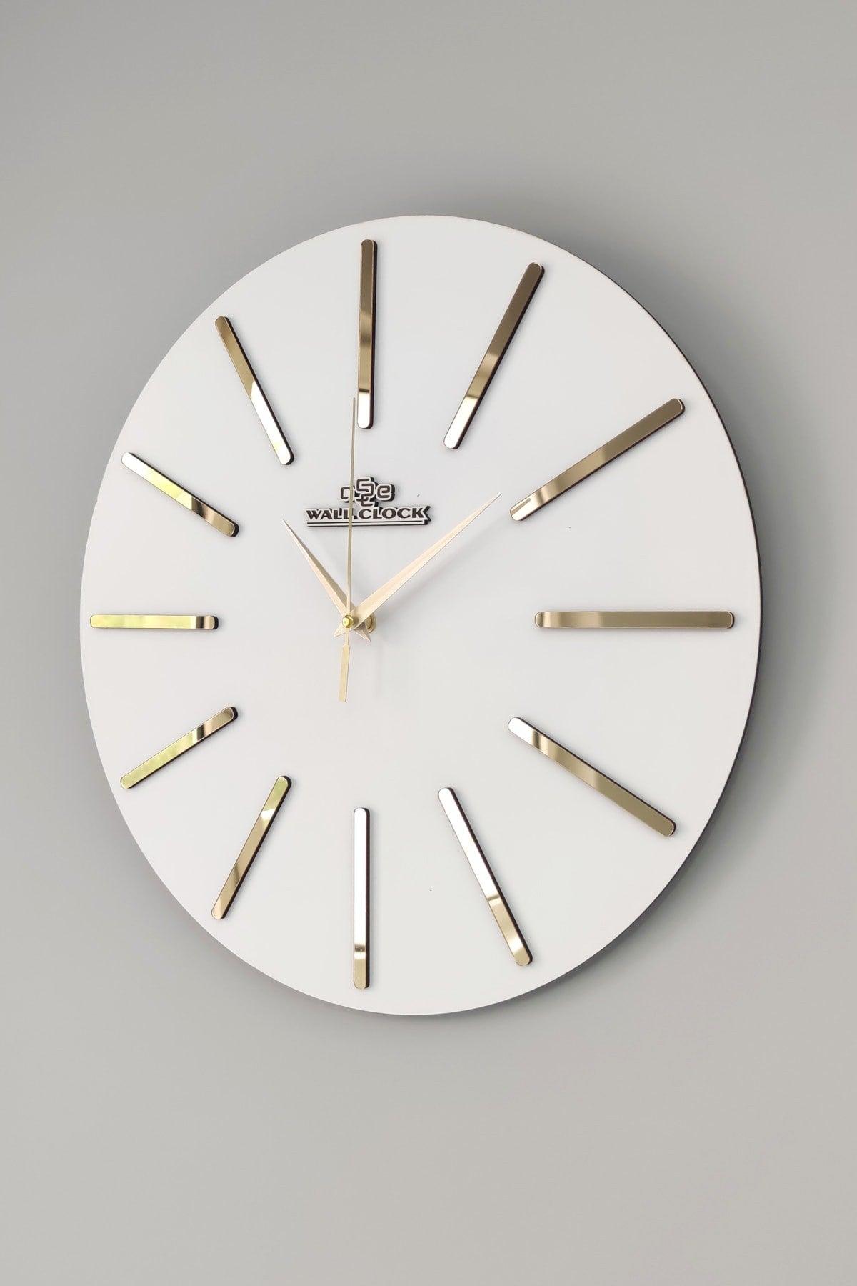 Special Decorative Mirrored Wall Clock White & Gold Silent Mechanism 37x37cm - Swordslife