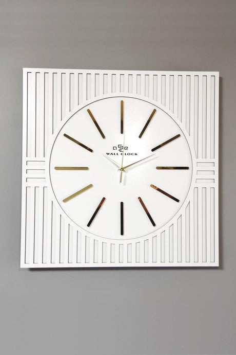 Special Square Line Pattern Decorative White & Gold Special Wall Clock 50x50cm - Swordslife