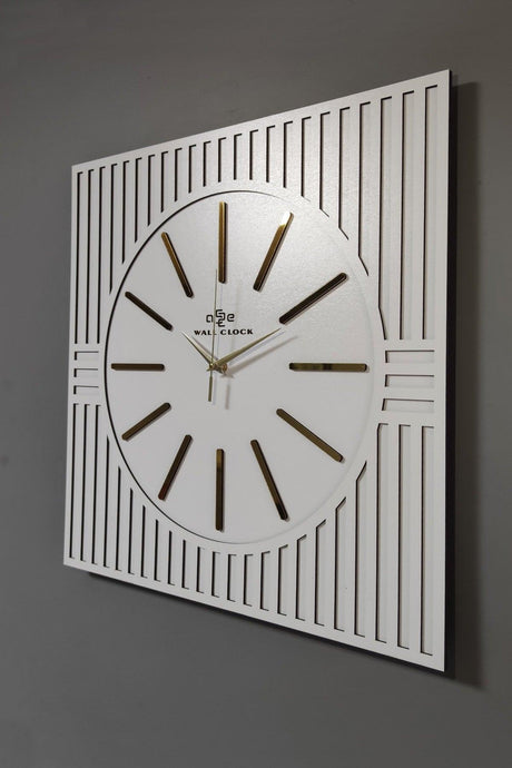 Special Square Line Pattern Decorative White & Gold Special Wall Clock 50x50cm - Swordslife