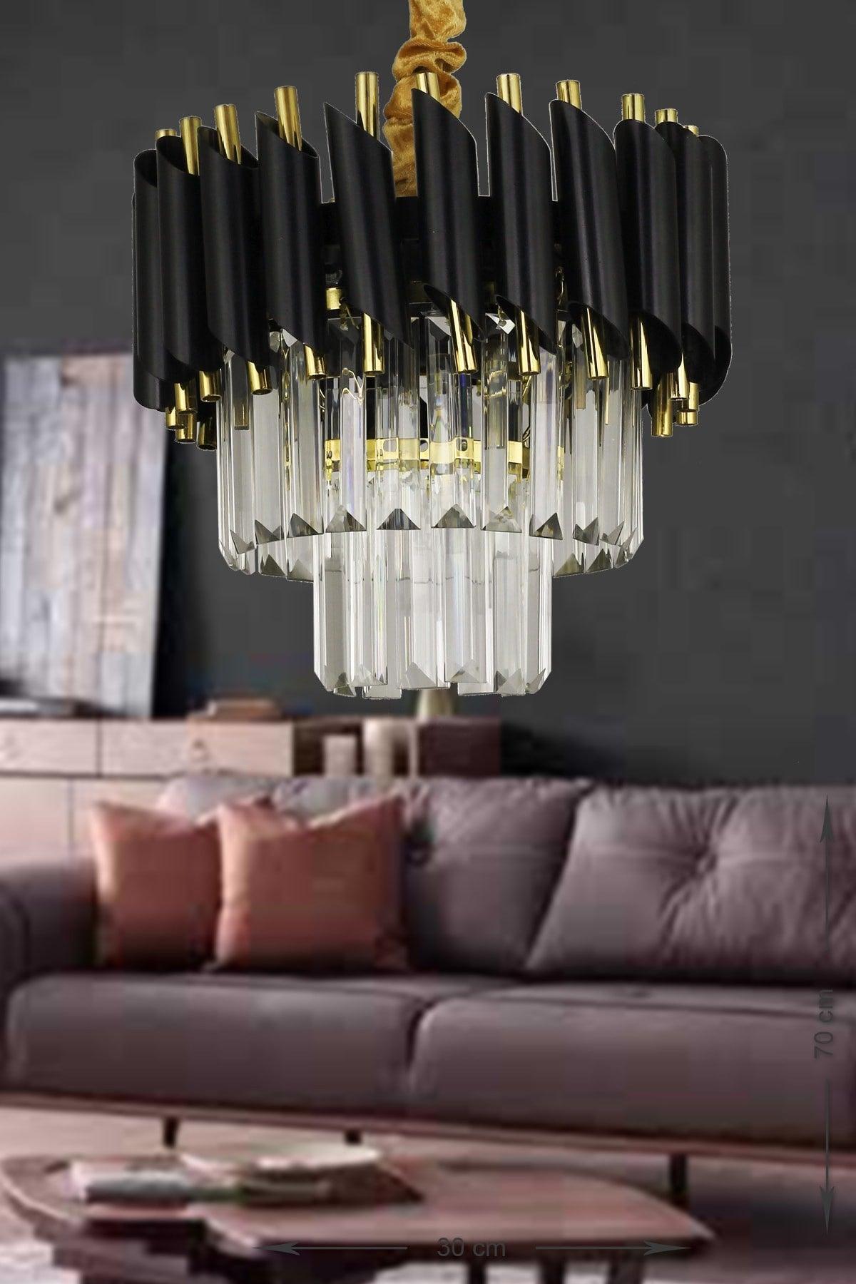 Palmira 30 Crystal Stone Luxury Chandelier - (black-gold) - Swordslife