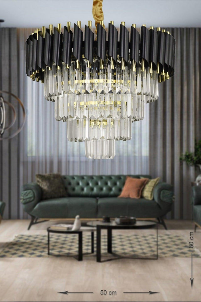 Palmira 50 Pcs Crystal Stone Luxury Chandelier - (black-gold) - Swordslife