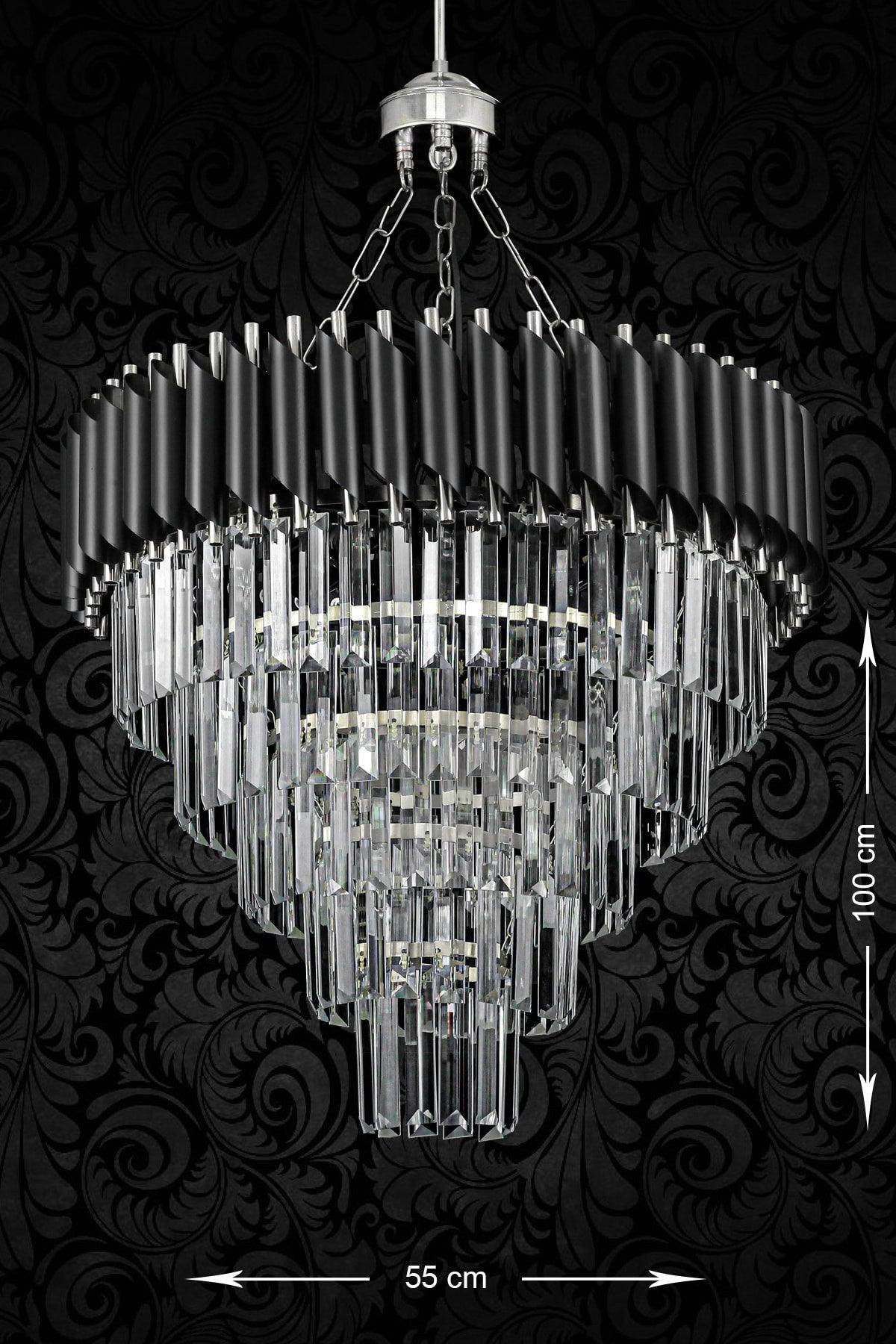 Palmira 55 Cm Crystal Stone Luxury Chandelier 5 Piece - (black-chrome) - Swordslife