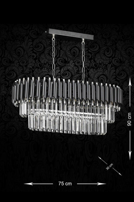 Palmira 75x35 Cm Crystal Stone Luxury Dining Table Top Chandelier 6 - (BLACK-CHROME) - Swordslife