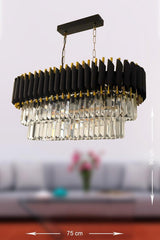 Palmira 75x35 Cm Crystal Stone Luxury Dining Table Top Chandelier 6 - (black-gold) - Swordslife