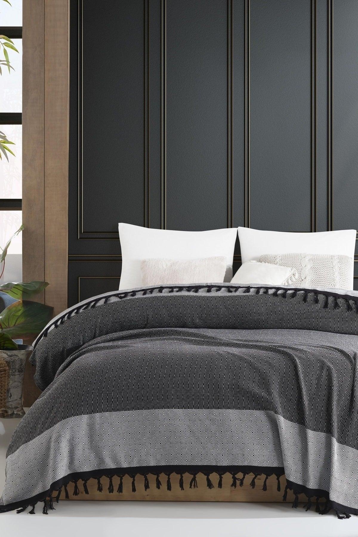 Cotton Double Pique And Bedspread - Melsa Anthracite - Swordslife