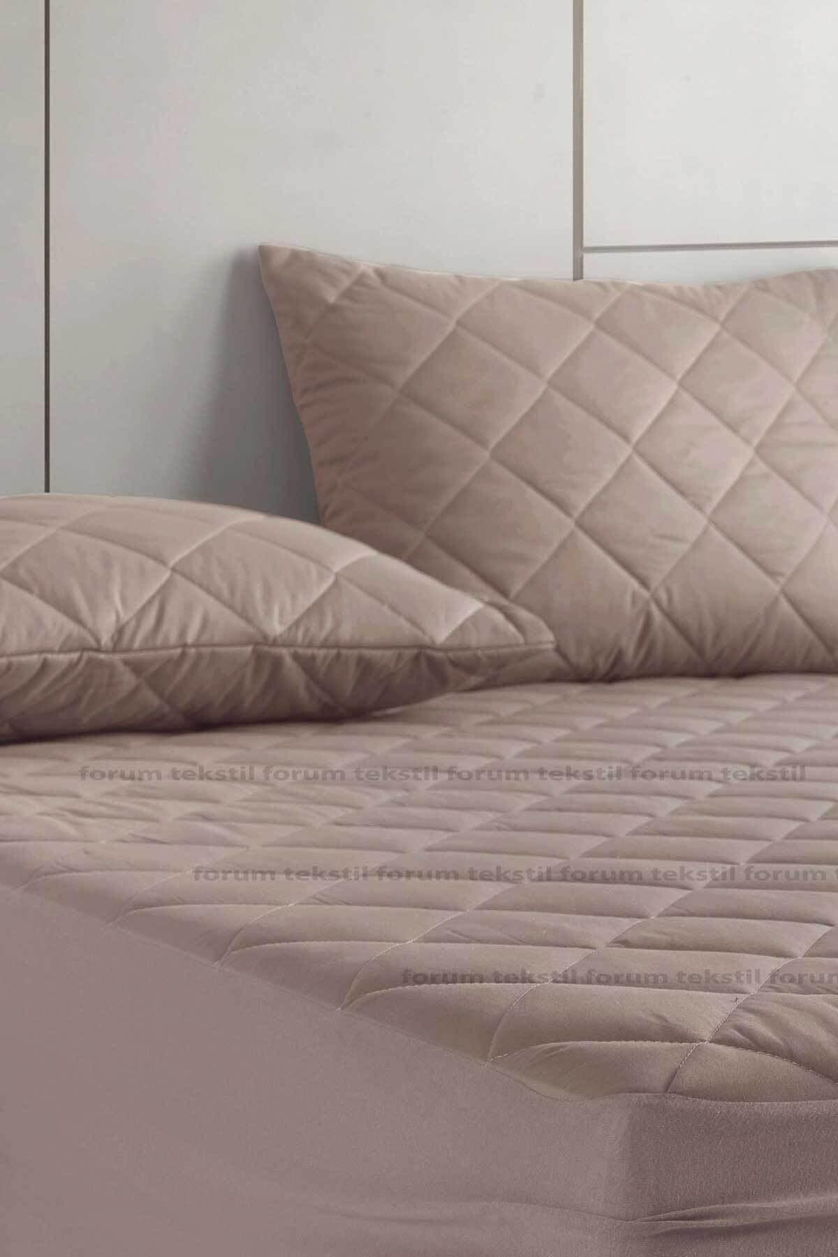 Pamukkale Undersheet Brown 100% Cotton Quilted Pillow Protector Mattress 2 pcs - Swordslife