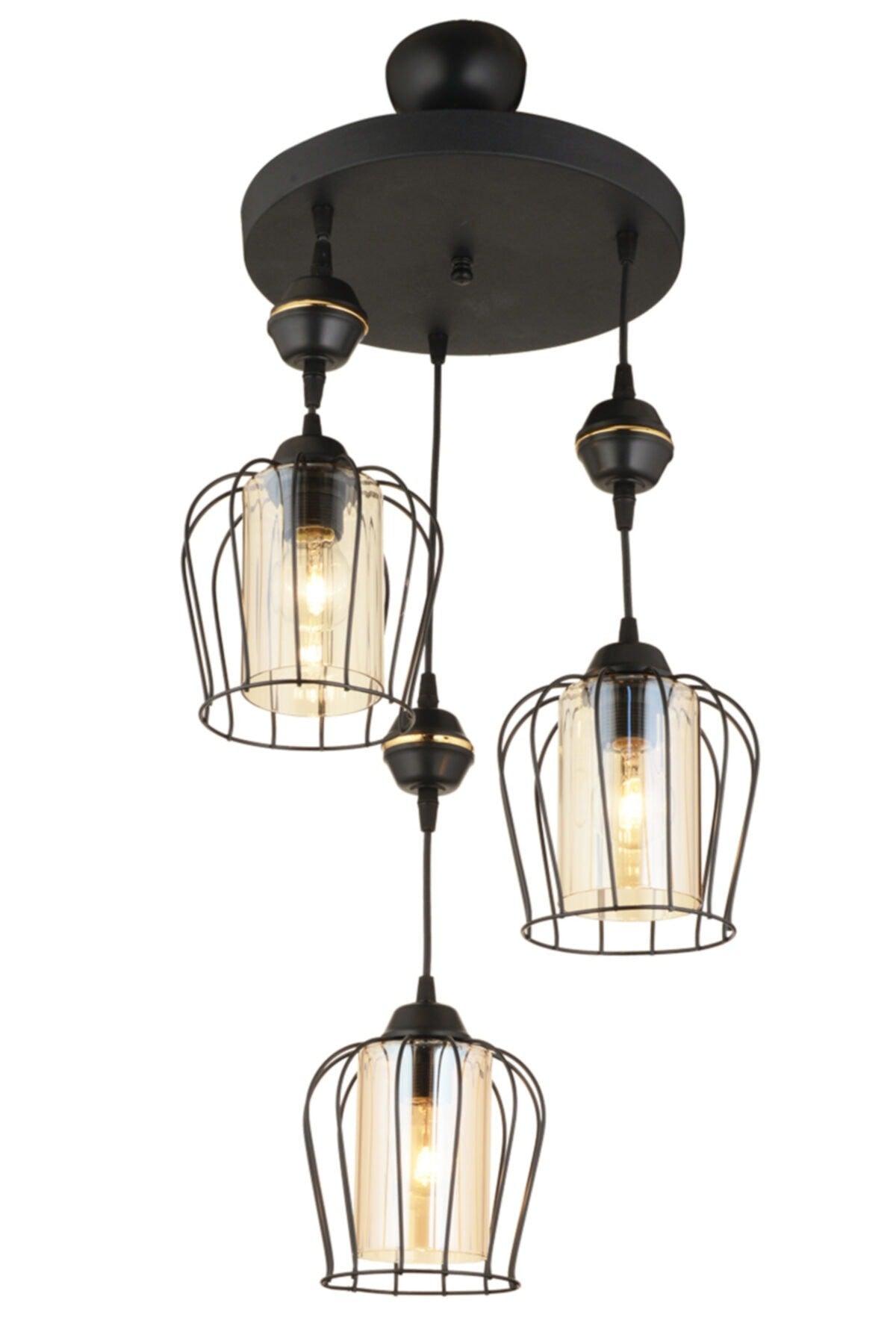 Parachute Pendant Lamp Black 3 Piece Modern Downward Facing Chandelier - Swordslife