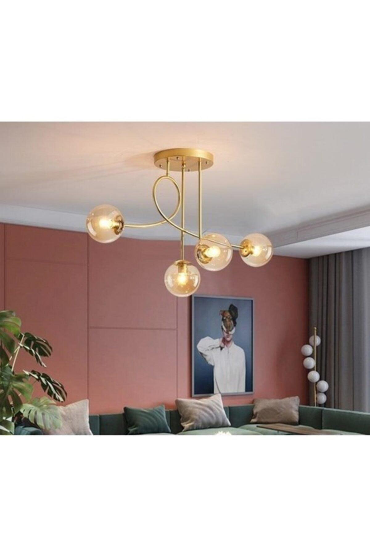 Pare Model Modern Sport Gold 4 Pcs Globe Honey Glass Chandelier - Swordslife