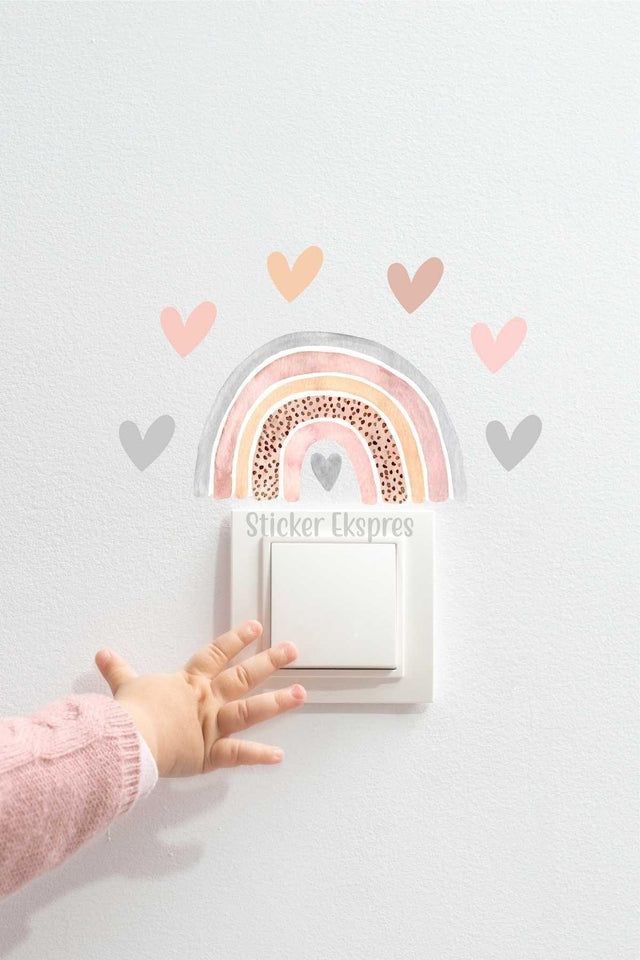 Pastel Rainbow And Hearts Kids Room Socket Sticker - Swordslife