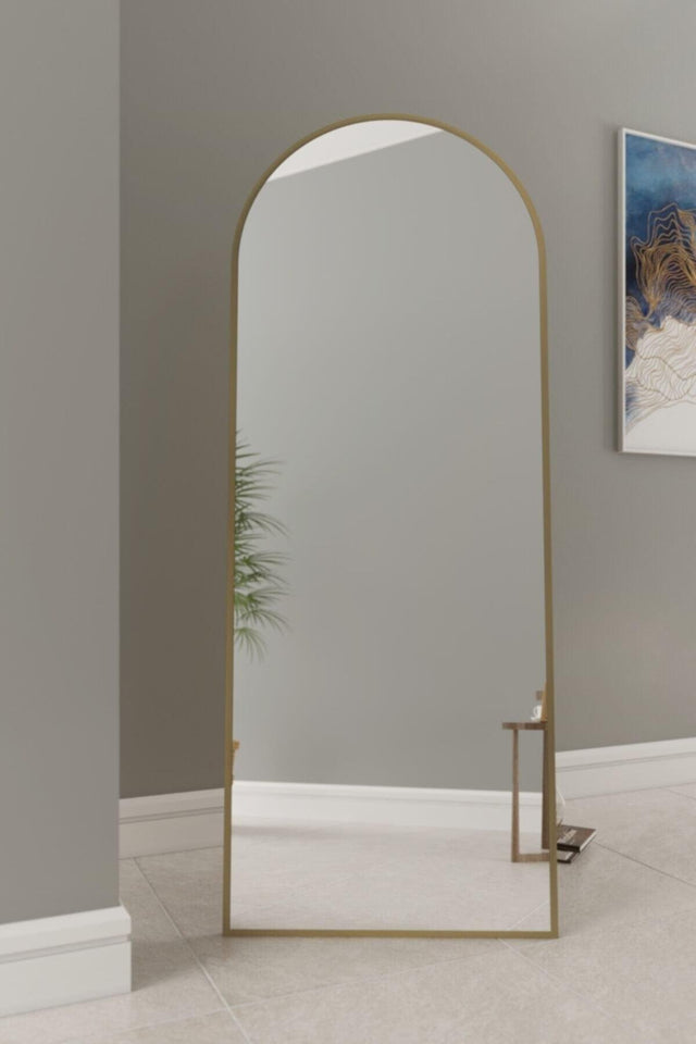 İnci Metal Design Gold Metal Framed Oval Footed Full Length Mirror 180 X 70 Cm Goldovalak 18070 - Swordslife