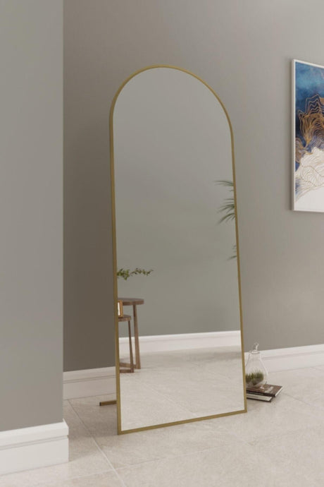 İnci Metal Design Gold Metal Framed Oval Footed Full Length Mirror 180 X 70 Cm Goldovalak 18070 - Swordslife