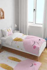 Pink Shimmering Rabbit Patterned Single Child Duvet Cover Set - Swordslife