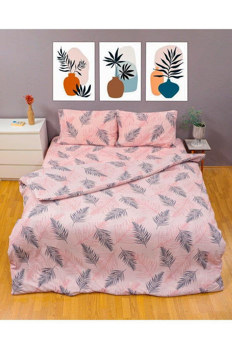 Pink Feather Duvet Cover Set Cotton Fabric Double - Swordslife