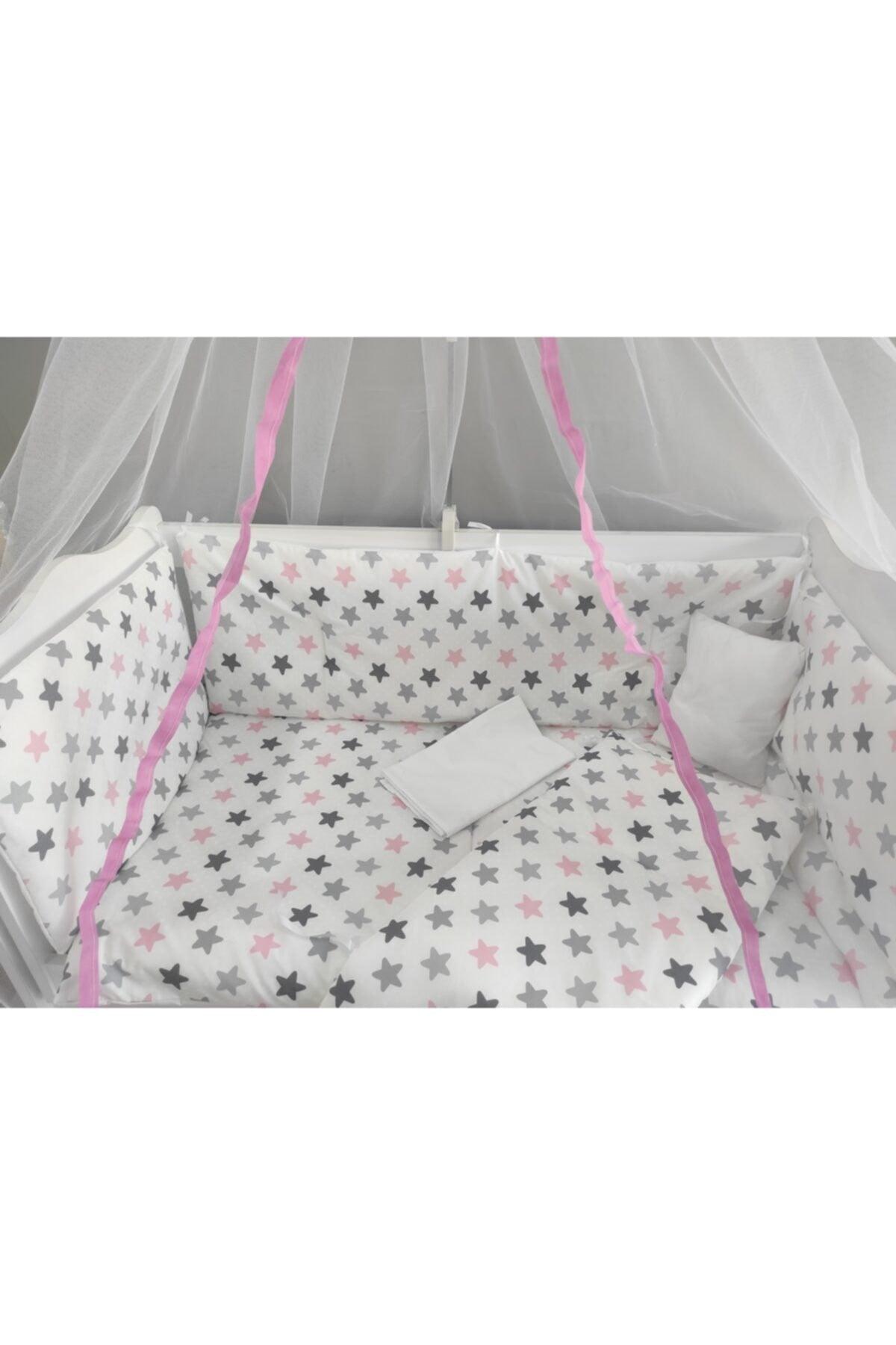 Pink Star Baby Crib Sleeping Set 60x120 Cotton 9 Pcs Mosquito Net And Apparatus Gift - Swordslife