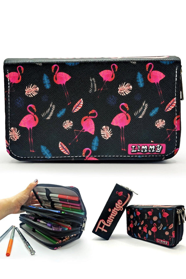 Pencil Case Flamingo Black Kawai Organizer