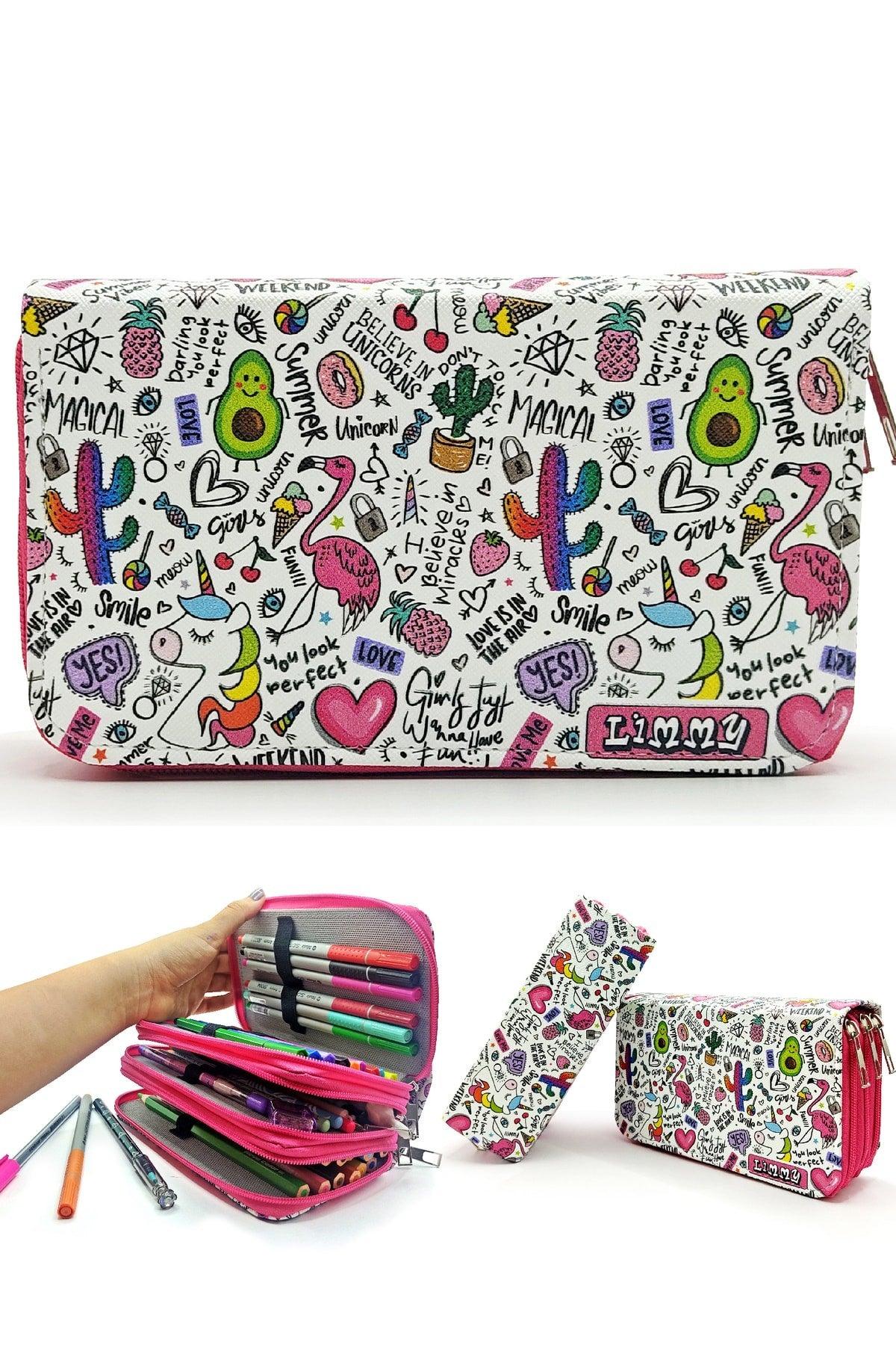 Pencil Case Unicorn-flamingo-avocado Patterned