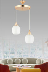 Pendant Lamp 2 Gold White Opaque Glass Chandelier - Swordslife