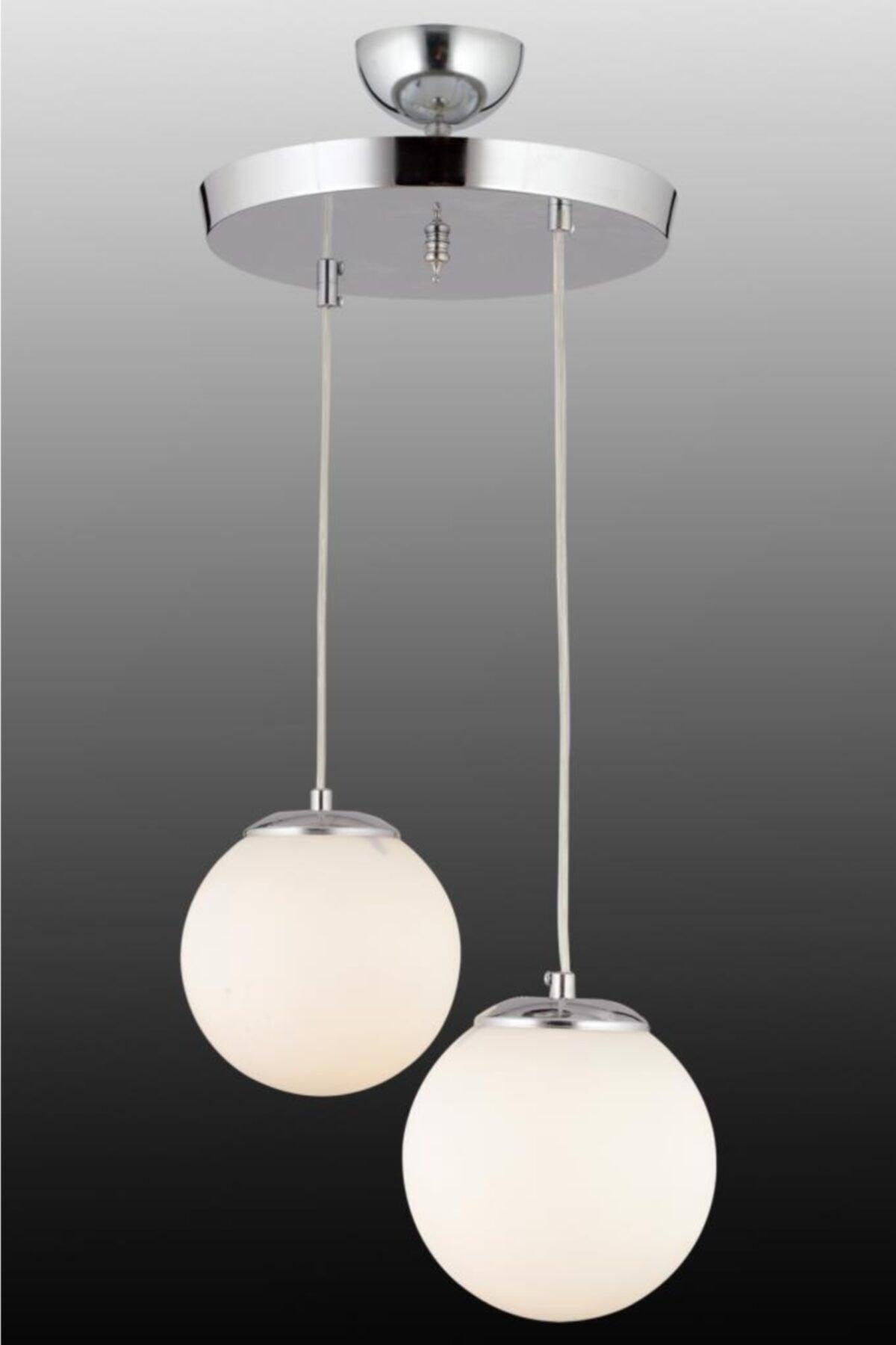 Pendant Lamp 2 Silver White Globe Glass Chandelier - Swordslife