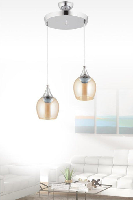 Pendant Lamp 2 Silver Yellow Opaque Glass Chandelier - Swordslife