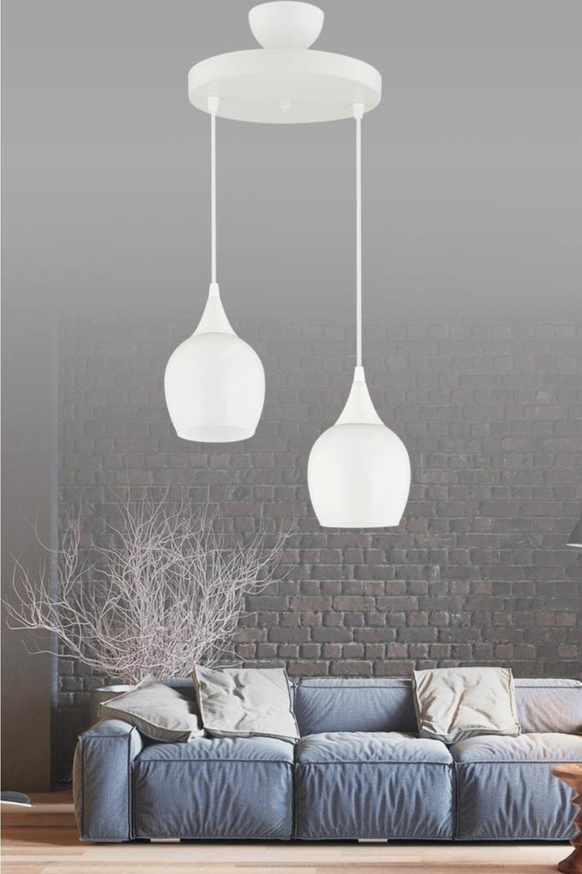 Pendant Lamp 2 Piece White Cased White Opaque Glass Chandelier - Swordslife