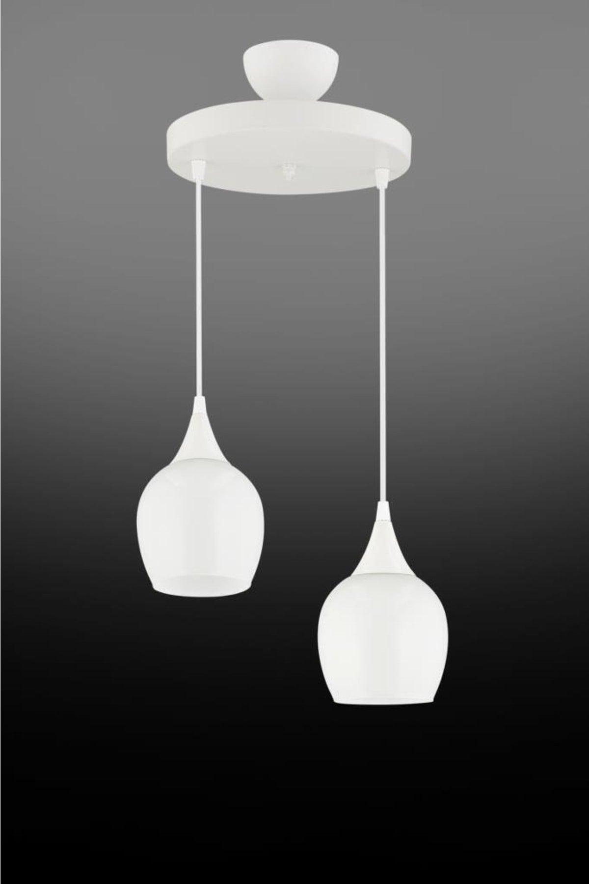 Pendant Lamp 2 Piece White Cased White Opaque Glass Chandelier - Swordslife