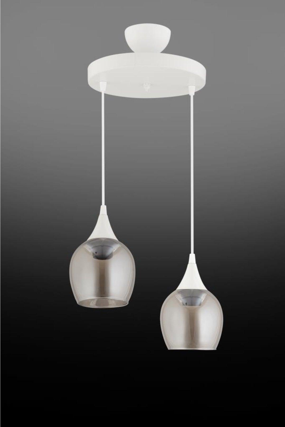 Pendant Lamp 2 White Smoked Opaque Glass Chandelier - Swordslife