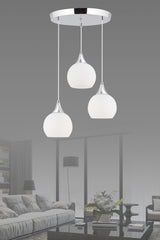 Pendant Lamp 3 Piece Silver Case White Opaque Glass Chandelier - Swordslife