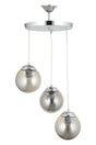 Pendant Lamp 3 Piece Chrome Smoked Globe Glass Chandelier