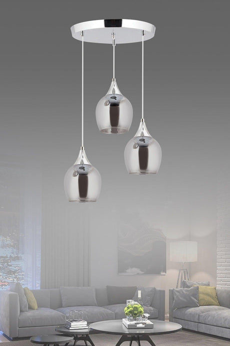 Pendant Lamp 3 Pieces Silver Smoked Opaque Glass Chandelier with Funnel