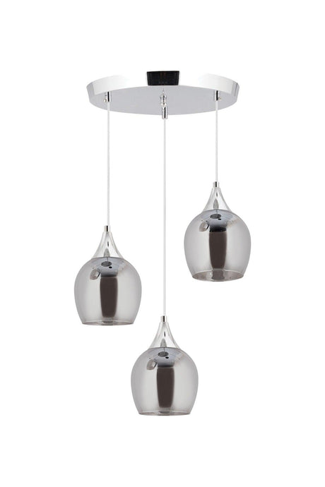 Pendant Lamp 3 Pieces Silver Smoked Opaque Glass Chandelier with Funnel