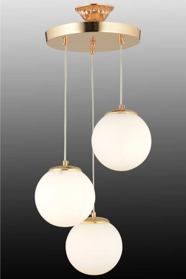 Pendant Lamp 3 Pcs Gold White Globe Glass Chandelier