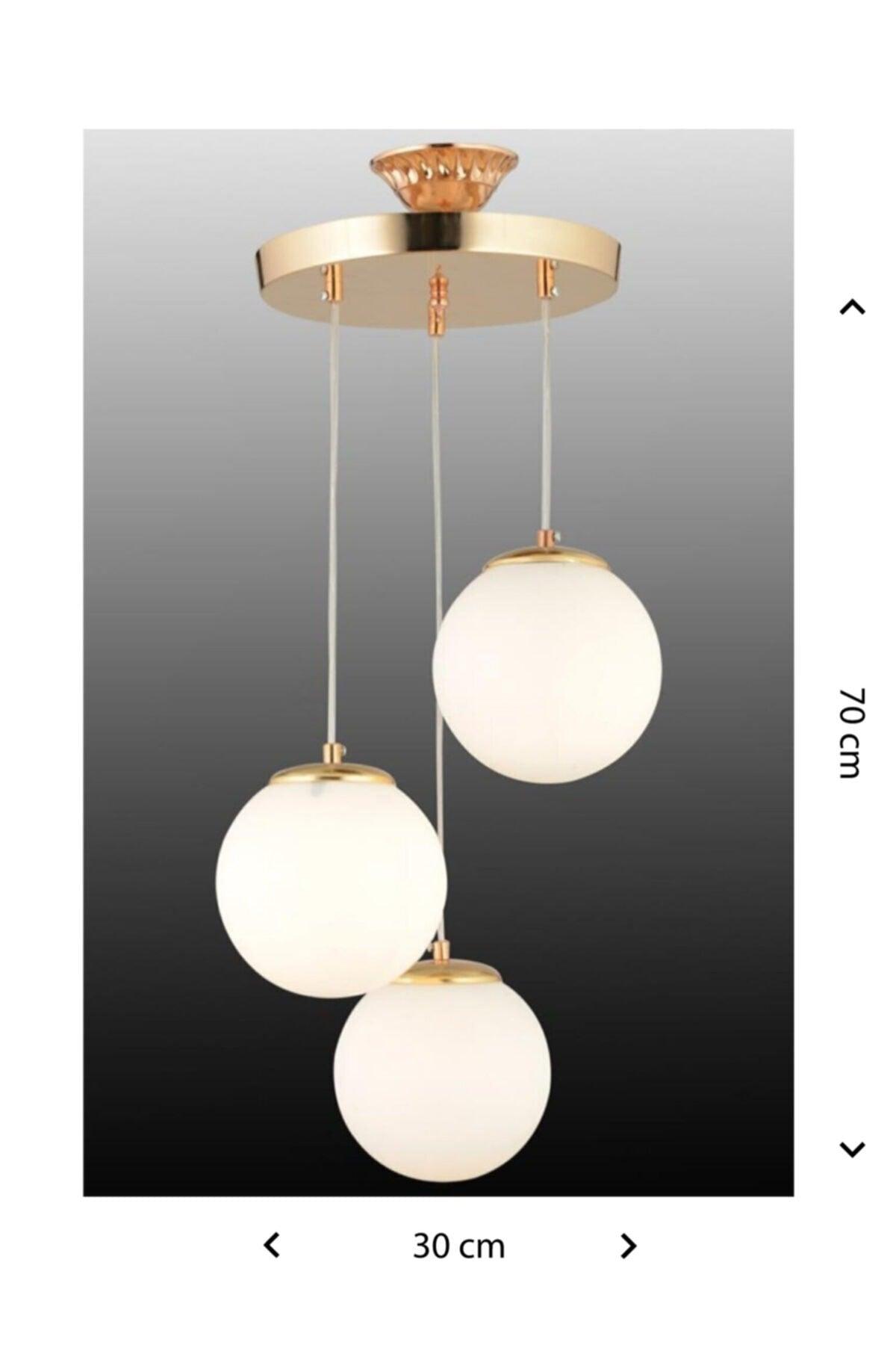 Pendant Lamp 3 Pcs Gold White Globe Glass Chandelier