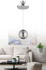 Pendant Lamp Single Silver Tray Smoked Globe Glass Chandelier - Swordslife