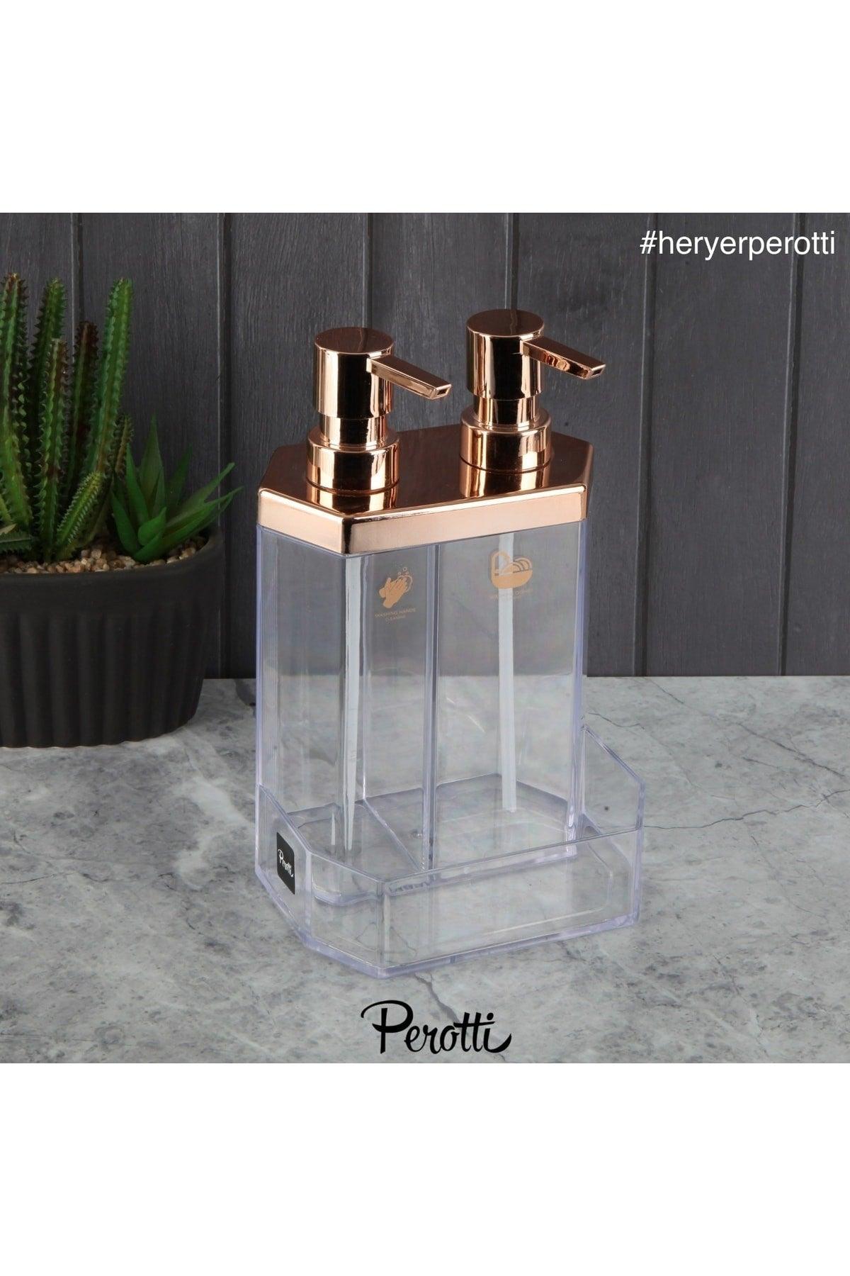 Perotti 2 Li Acrylic Rosegold Liquid Soap Dispenser Detergent Kitchen Bathroom Set - Swordslife