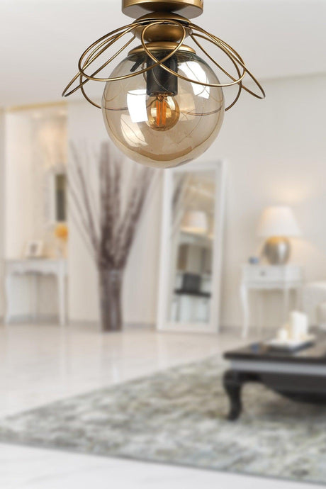 Alaca Ceiling Installation Single Chandelier Tumbled Honey Glass - Swordslife