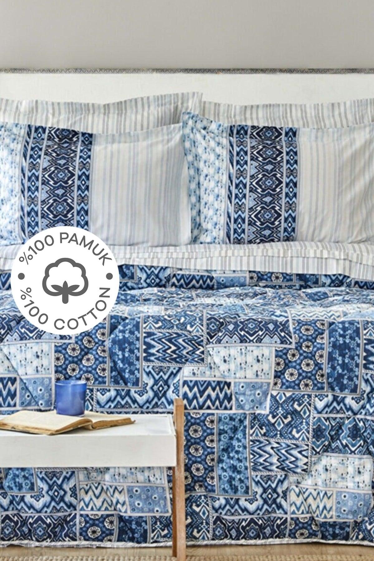 Pietra Blue 100% Cotton Double Sleeping Set - Swordslife