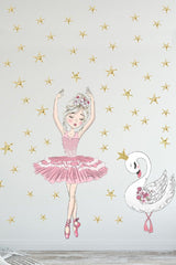 Pink Ballerina And 70 Pieces Star Mega Wall Sticker Set - Swordslife