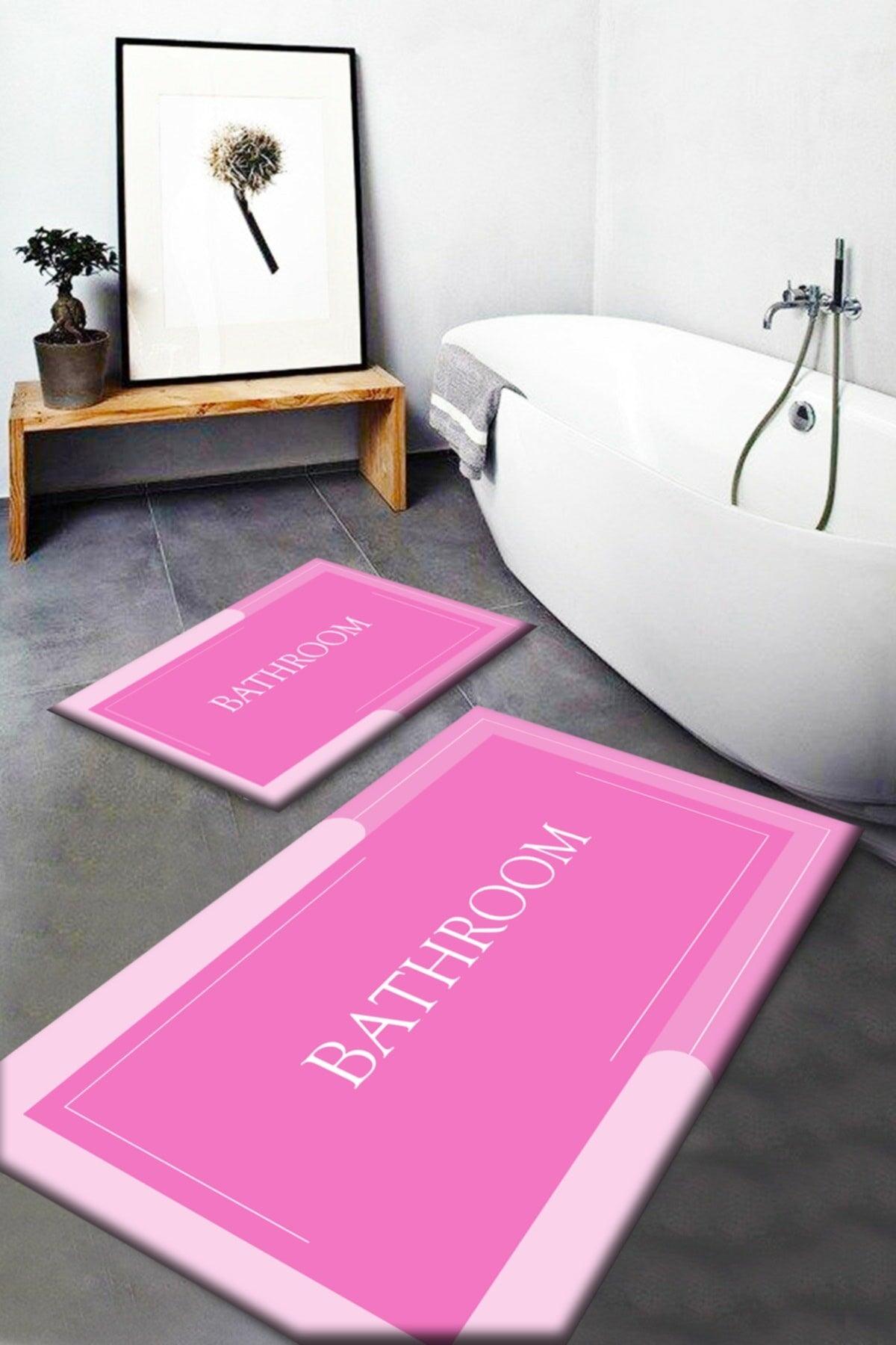 Pink Bath Written Washable Non-Slip Base 2 Pcs Bath Mat Closet Set Carpet Passo 10 - Swordslife