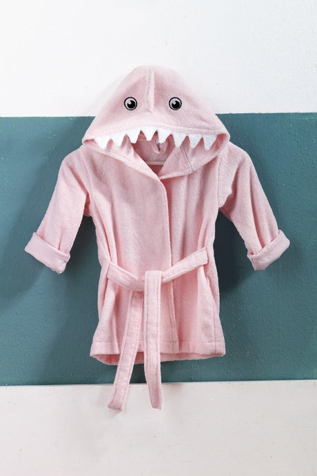 Pink Female Shark Child Bathrobe 100% Cotton Embroidered 0/2 Years - Swordslife