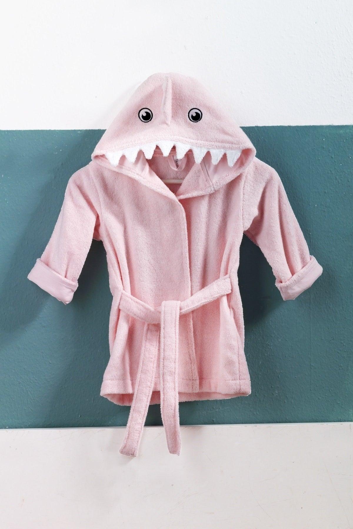 Pink Female Shark Kids Bathrobe 100%